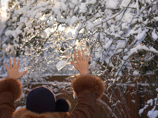 Woman greeting winter day