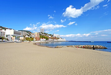 Fototapeta na wymiar Atami Sun Beach on the Izu Peninsula, Shizuoka Prefecture, Japan.