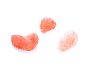 Himalayan salt pile on white background.