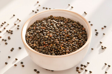 Close-up of a bowl of raw lentils
