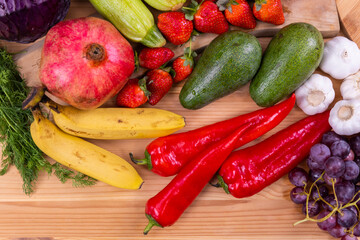 healthy, fresh, raw vegetables and fruits