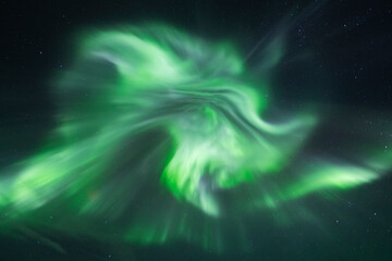 Fototapeta na wymiar Massive and colorful northern lights in the sky - northern Norway
