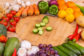 healthy, fresh, raw vegetables and fruits