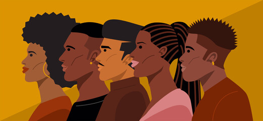 Portrait of Young African American Hairstyles. Vector - obrazy, fototapety, plakaty