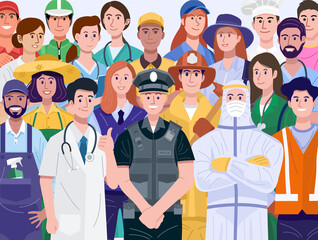 Group of Diverse People with Various Occupations. Vector - obrazy, fototapety, plakaty