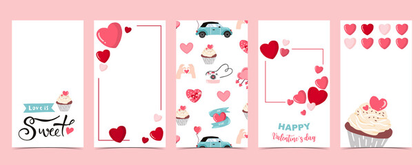 Valentine background for social media with heart,cake and car