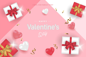 Fototapeta na wymiar happy valentine's day banners sale promotion and discount, realistic style with editable text effect. Premium Vector