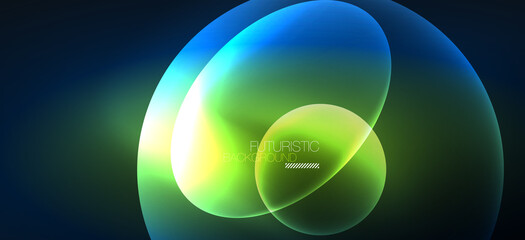 Neon ellipses abstract backgrounds. Shiny bright round shapes glowing in the dark. Vector futuristic illustrations for covers, banners, flyers and posters and other