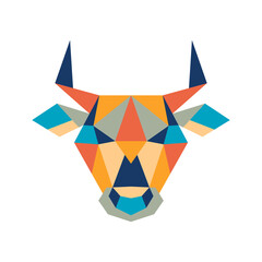 Geometric polygonal head bull. Abstract colorful animal. Vector illustration.	
