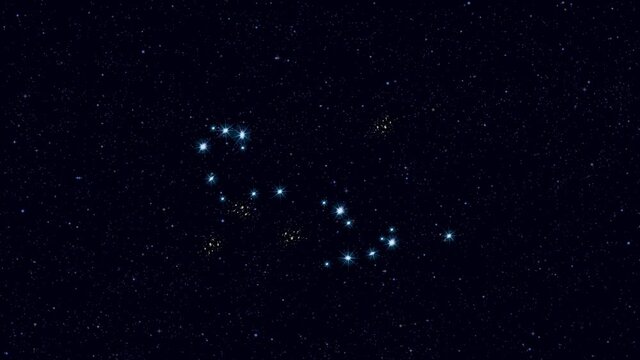 Scorpius (The Scorpion) constellation, gradually zooming rotating image with stars and outlines, 4K educational video 