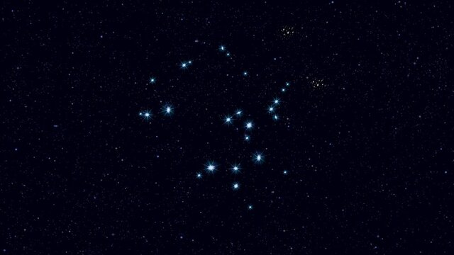 Sagittarius (The Archer) constellation, gradually zooming rotating image with stars and outlines, 4K educational video