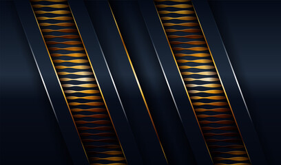 Modern dark 3d abstract navy blue background with golden line shape