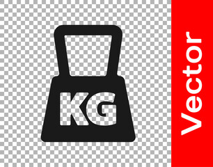 Black Weight icon isolated on transparent background. Kilogram weight block for weight lifting and scale. Mass symbol. Vector.