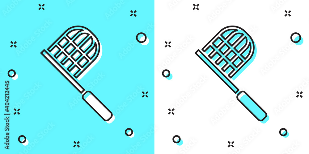 Aufkleber black line butterfly net icon isolated on green and white background. random dynamic shapes. vector.