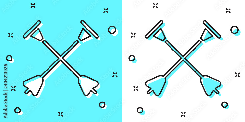 Poster black line arrow with sucker tip icon isolated on green and white background. random dynamic shapes.