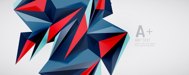 Fototapeta premium Vector triangle geometric backgrounds. Low poly 3d shape on light backdrop. Vector illustration for covers, banners, flyers and posters and other designs