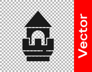 Black Castle tower icon isolated on transparent background. Fortress sign. Vector.