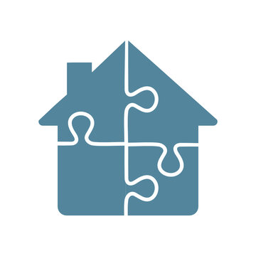 Puzzle House Icon On White Background.