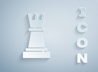 Paper cut Chess icon isolated on grey background. Business strategy. Game, management, finance. Paper art style. Vector.