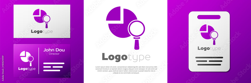 Aufkleber logotype magnifying glass and data analysis icon isolated on white background. logo design template 