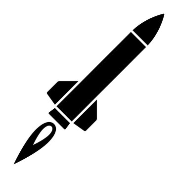 Guided Missile Weapon Or Ballistic Rocket Weapon With Booster Flat Vector Icon For Apps And Websites