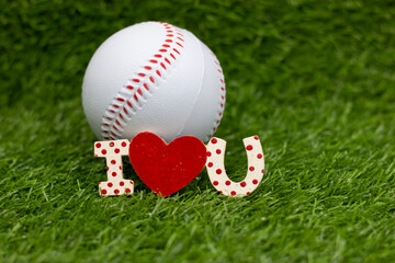 Baseball for Valentine's Day I love you with ball on green grass