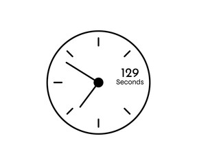 129 seconds Countdown modern Timer icon. Stopwatch and time measurement image isolated on white background