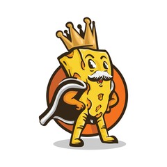 king cheese character logo, mascot logo. vector illustration background