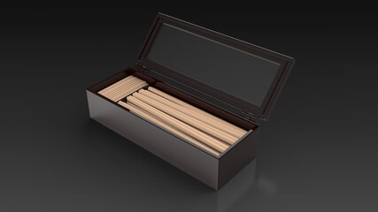 chopsticks dispenser black background one center angled 3D Render