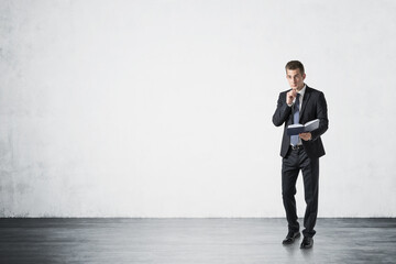 Young man with book, mock up