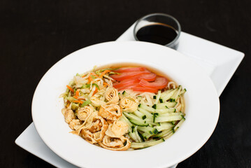 Salad with egg, cucumber and tomato