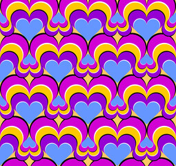 Fototapeta na wymiar Colorful wrapping paper with hearts. Motion illusion. Seamless pattern.