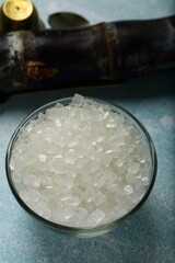 Bowl of organic sugar crystals.