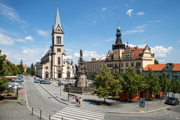 Prague, Czech Republic - June 22, 2020: Kladno main square in summer