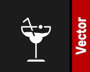 White Cocktail and alcohol drink icon isolated on black background. Vector.