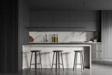 Gray and wooden kitchen with bar