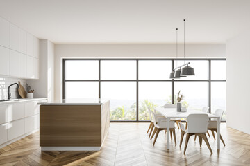 Fototapeta na wymiar White kitchen interior with table, side view
