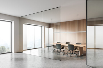 Wooden and glass conference room corner