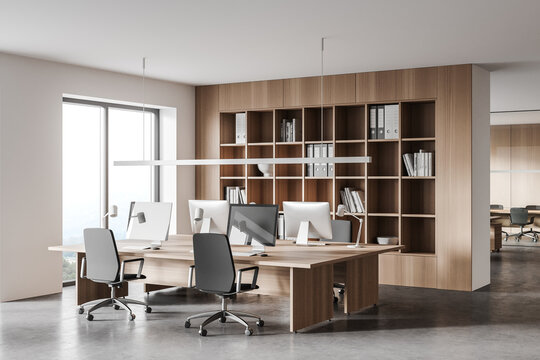 Wooden open space office corner