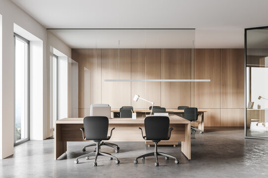 Modern wooden and white open space office