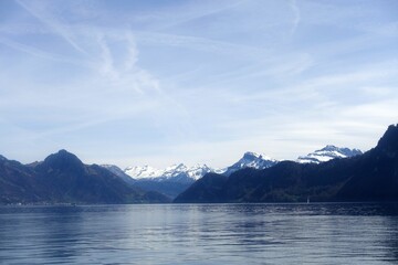 Fototapeta na wymiar Luzern lake and Swiss Alps landscape view, central Switzerland