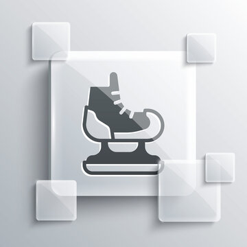 Grey Skates Icon Isolated On Grey Background. Ice Skate Shoes Icon. Sport Boots With Blades. Square Glass Panels. Vector.