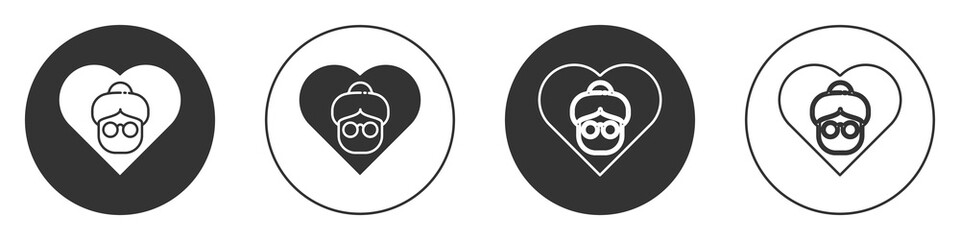 Black Grandmother icon isolated on white background. Circle button. Vector.