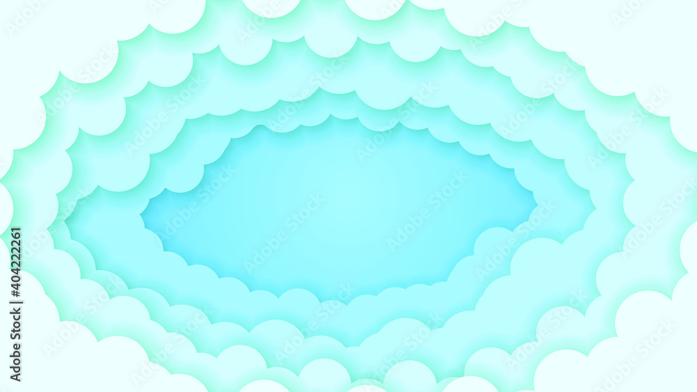Poster abstract sky paper cut gradient background with clouds vector nature