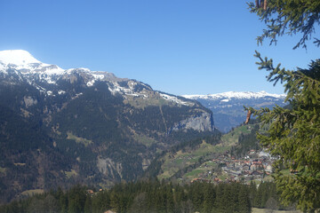 A natural landscape of snow-capped mountains taken in Interlaken, Switzerland