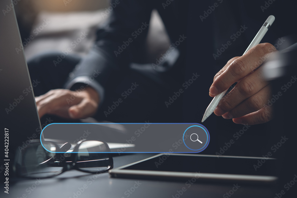 Aufkleber seo search engine optimization, internet network technology,business man searching digital informati
