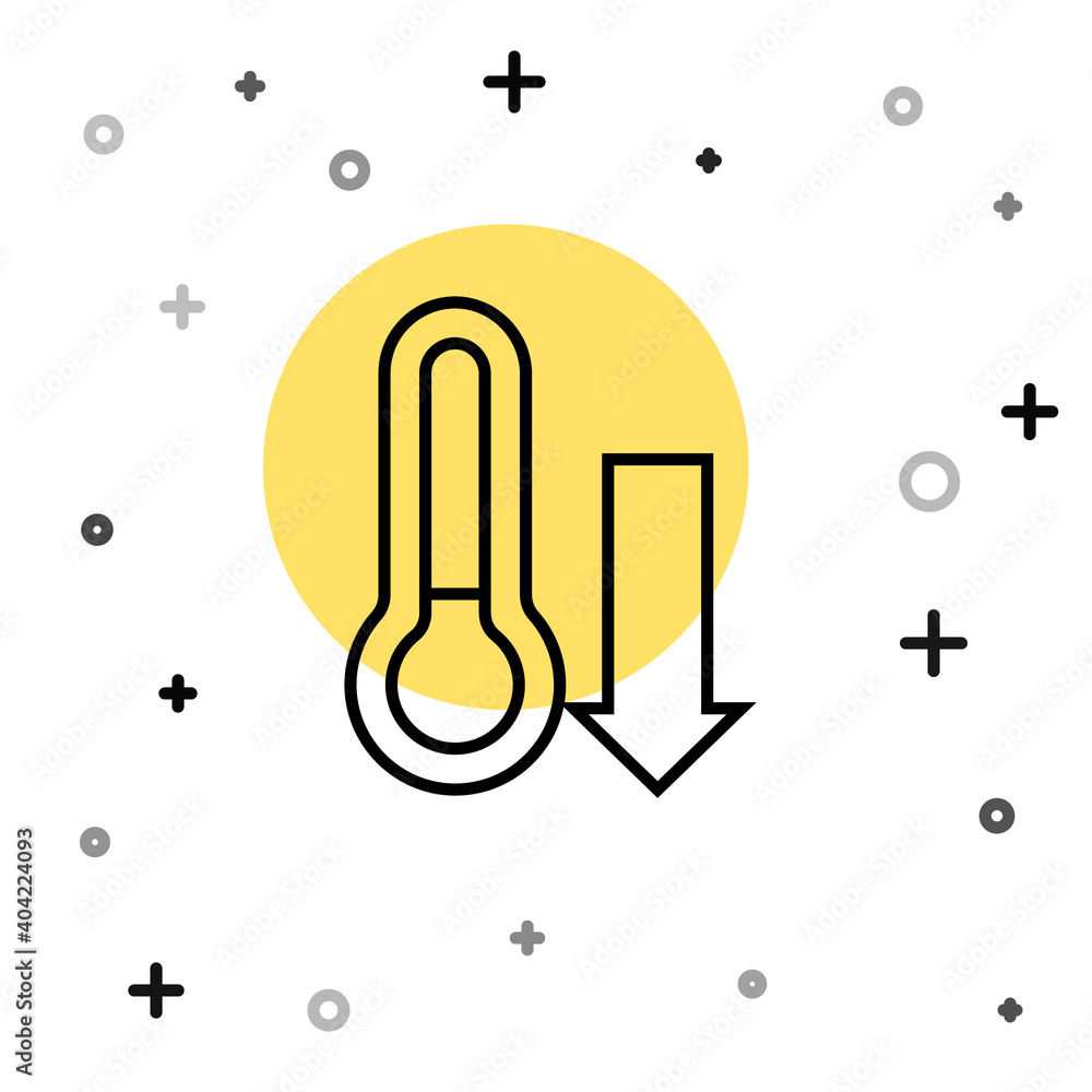 Poster black line meteorology thermometer measuring icon isolated on white background. thermometer equipmen