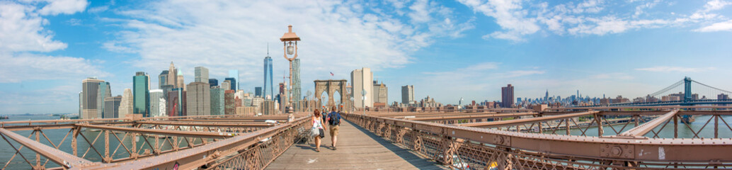 Panoramic View Brooklyn Bridge and Manhattan Skyline New York City