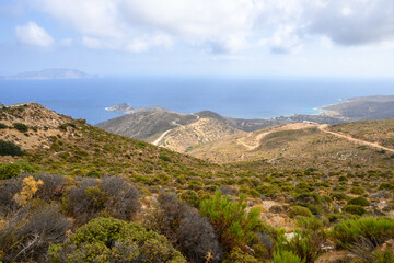 North coast of the island of Ios. Mountainous scenic landscape Cyclades, Greece