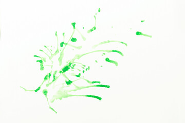 Green watercolor splashed onto white paper